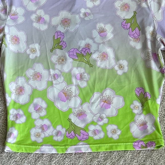 Cynthia Rowley Printed Rashguard Pink/Green Cherry Blossom Large NWT Beach Swim - Picture 7 of 16